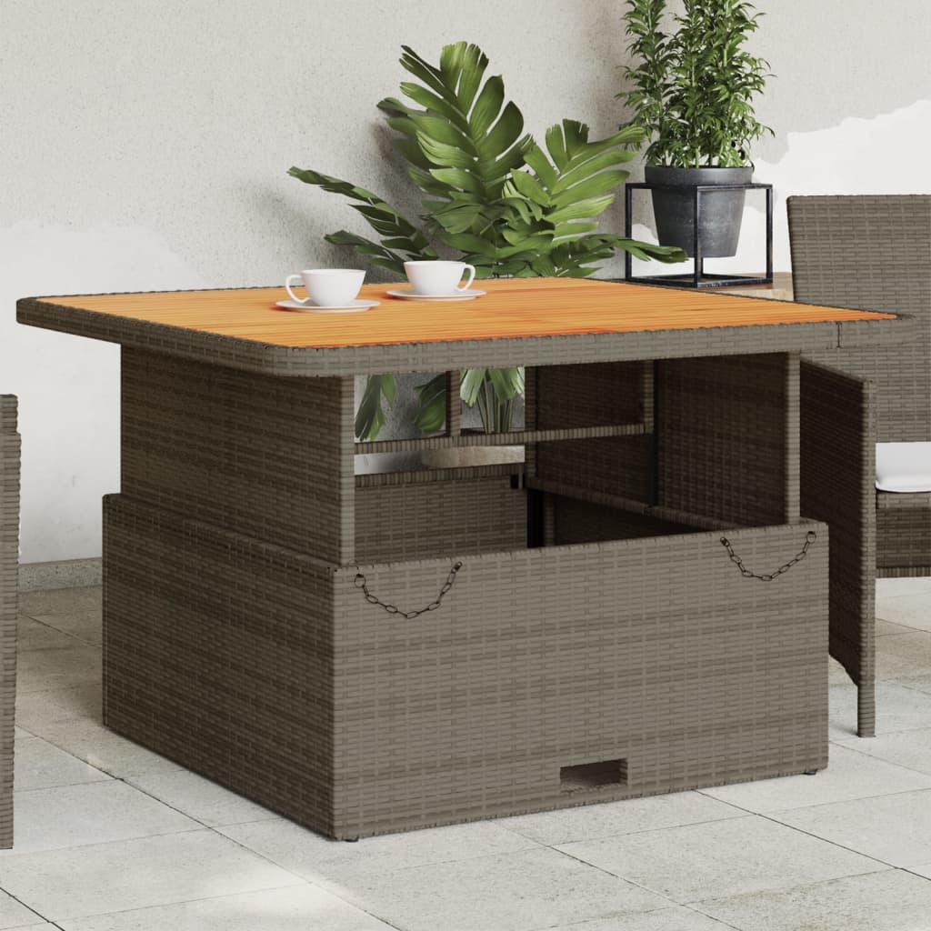 vidaXL Garden Table Grey 110x110x71 cm Poly Rattan and Acacia Wood