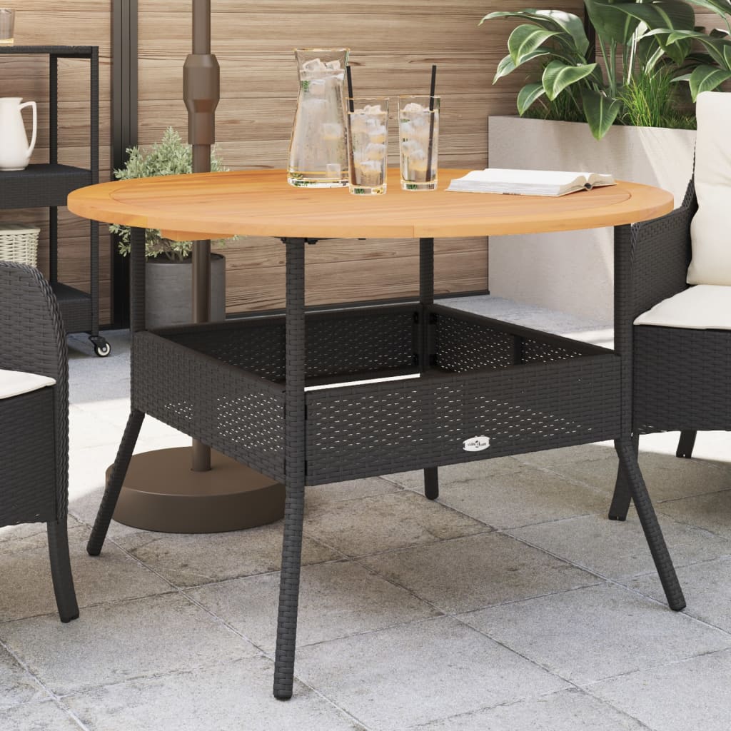 vidaXL Garden Table with Acacia Wood Top Black Ø110x71 cm Poly Rattan