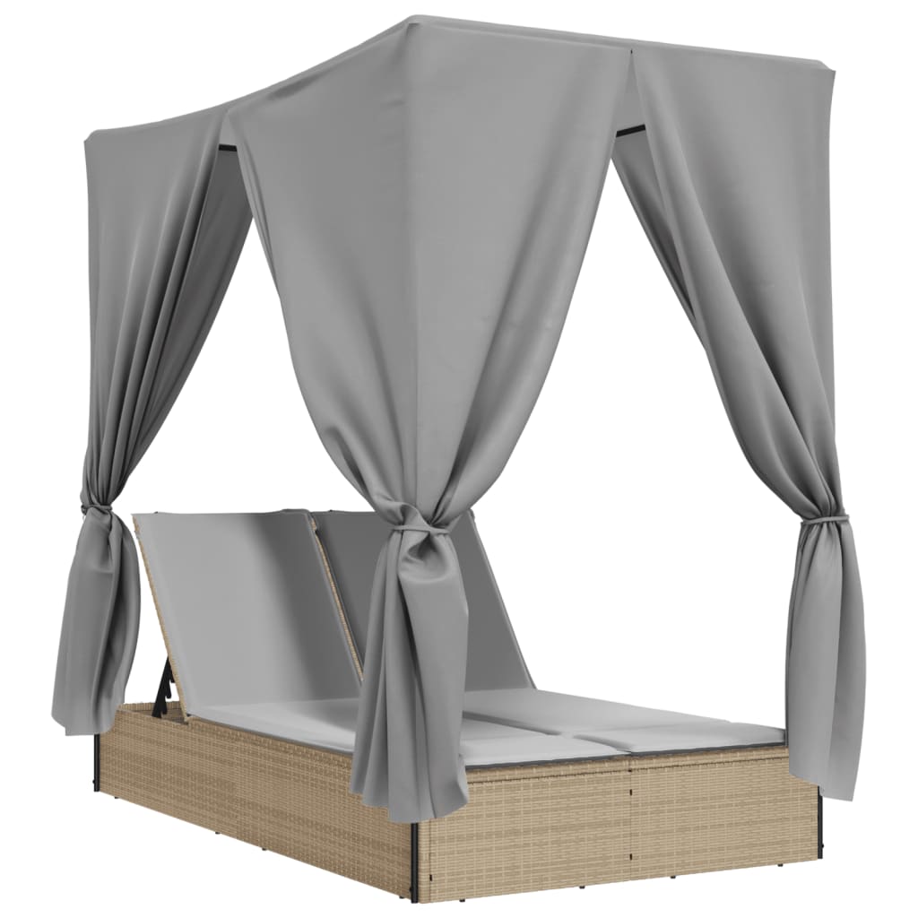 8721012450899_a_en_hd_1 vidaXL Double Sun Lounger with Roof and Curtains Beige Poly Rattan - Image 2