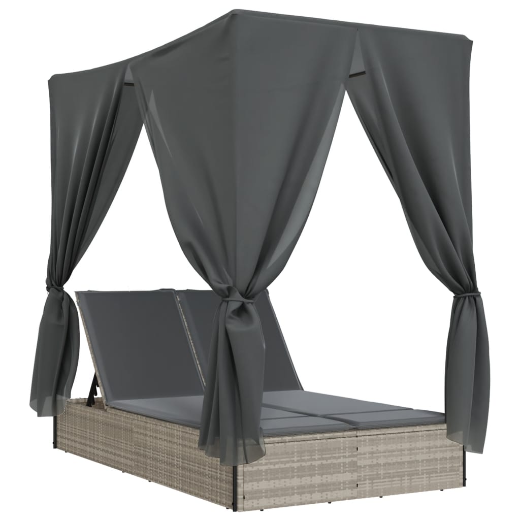 8721012450912_a_en_hd_1 vidaXL Double Sun Lounger with Roof and Curtains Light Grey Poly Rattan - Image 2