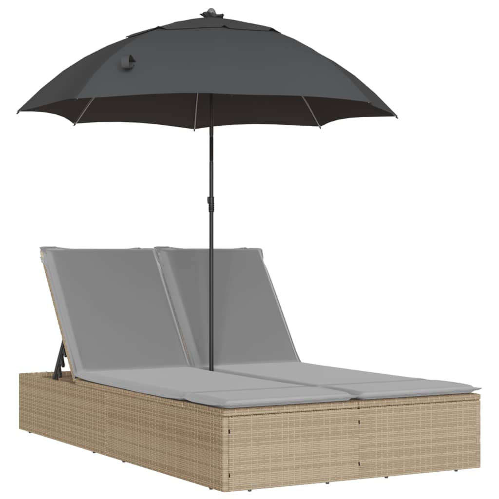 8721012450981_a_en_hd_1 vidaXL Double Sun Lounger with Cushions&Parasol Beige Poly Rattan - Image 2