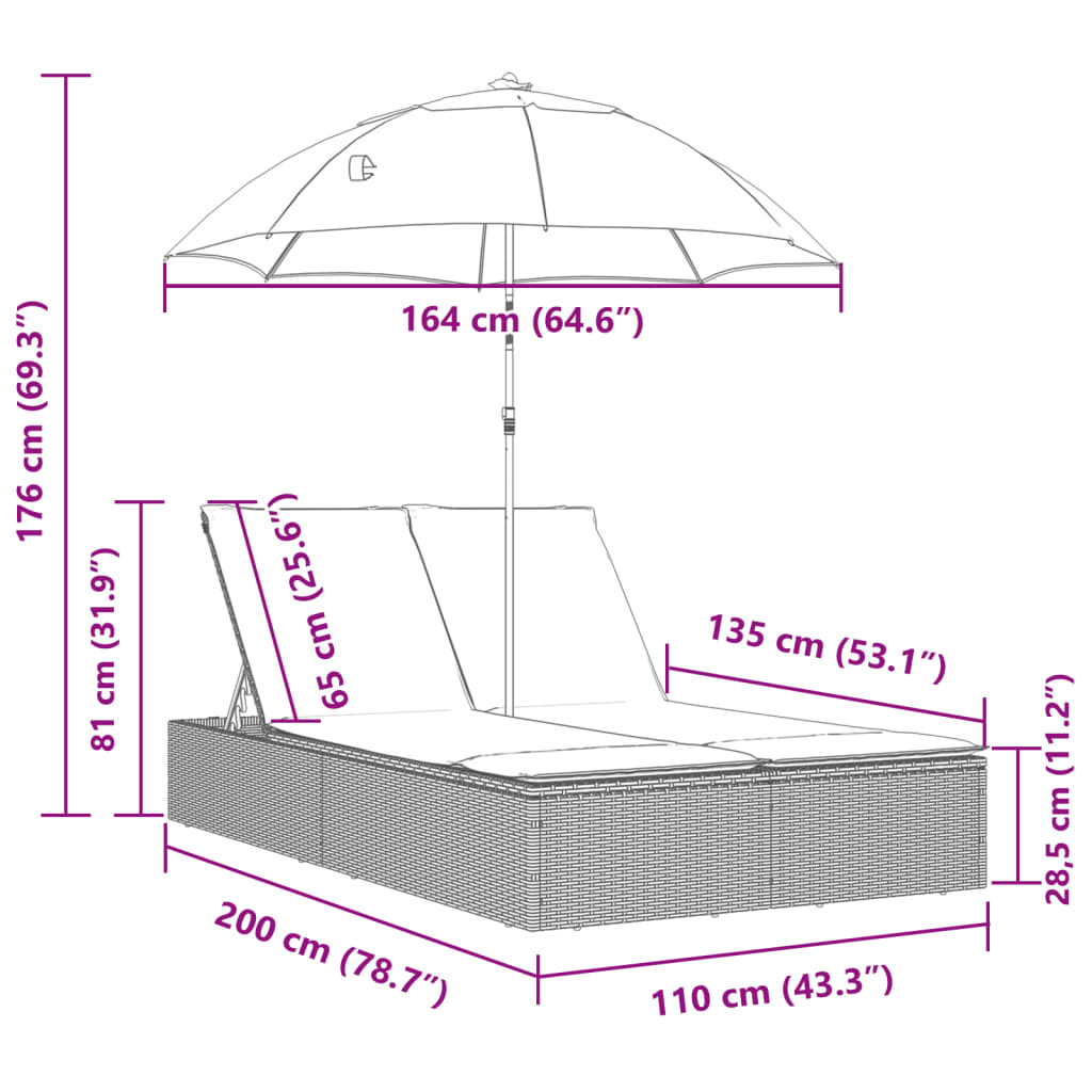 8721012450981_g_en_hd_7 vidaXL Double Sun Lounger with Cushions&Parasol Beige Poly Rattan - Image 9