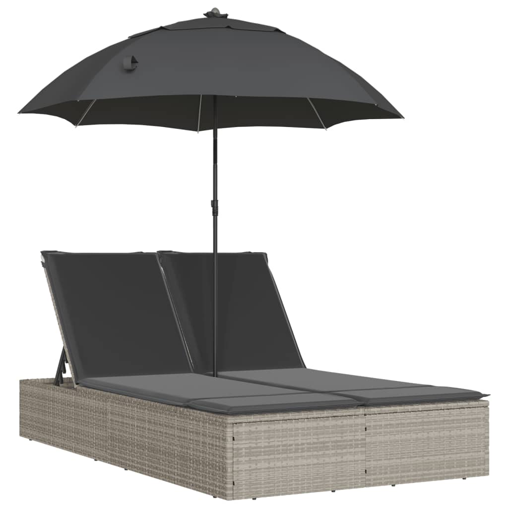 8721012451001_a_en_hd_1 vidaXL Double Sun Lounger with Cushions&Parasol Light Grey Poly Rattan - Image 2