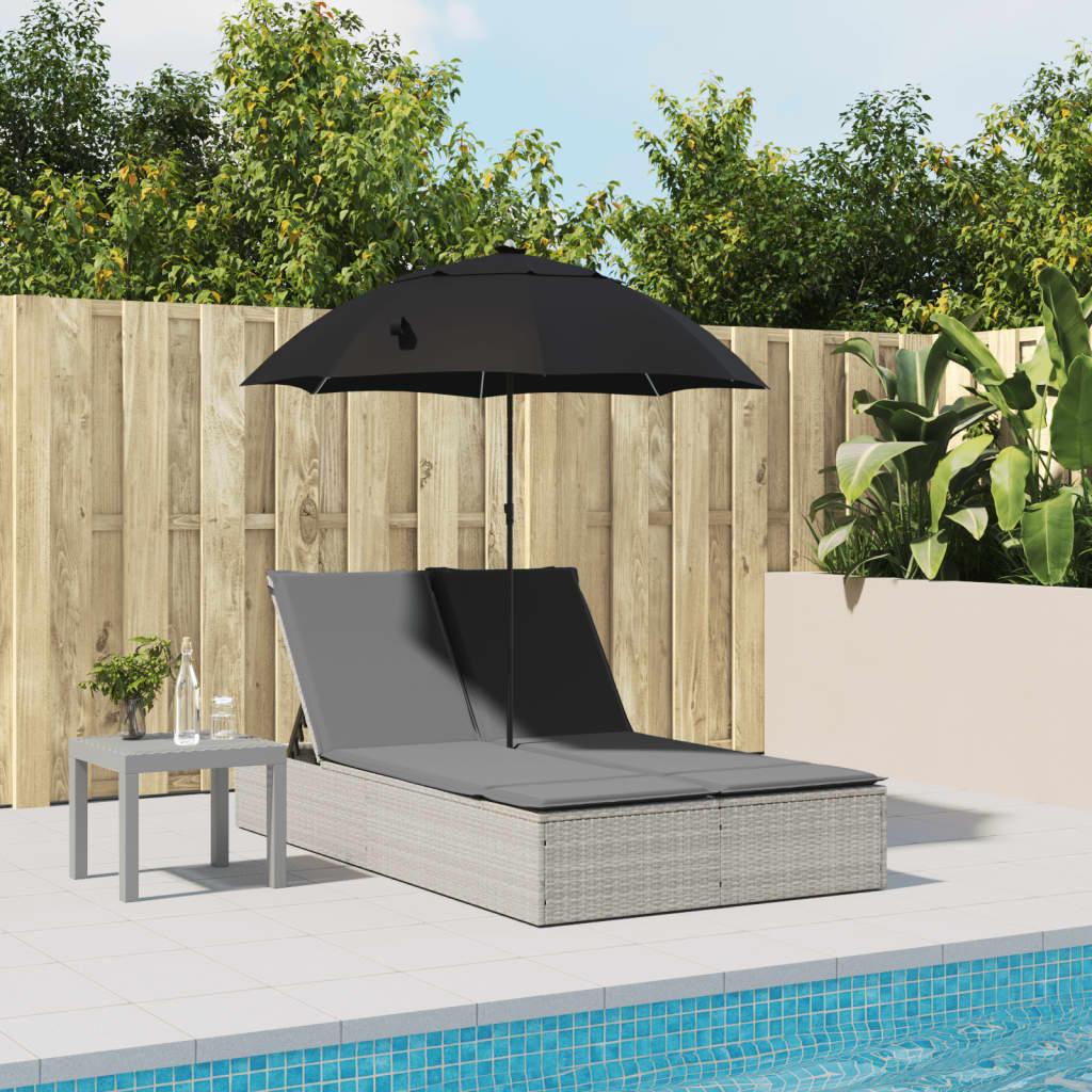 8721012451001_g_en_hd_1 vidaXL Double Sun Lounger with Cushions&Parasol Light Grey Poly Rattan - Image 3