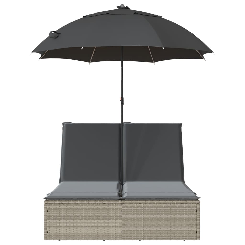 8721012451001_g_en_hd_2 vidaXL Double Sun Lounger with Cushions&Parasol Light Grey Poly Rattan - Image 4