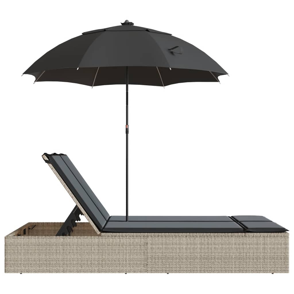8721012451001_g_en_hd_3 vidaXL Double Sun Lounger with Cushions&Parasol Light Grey Poly Rattan - Image 5