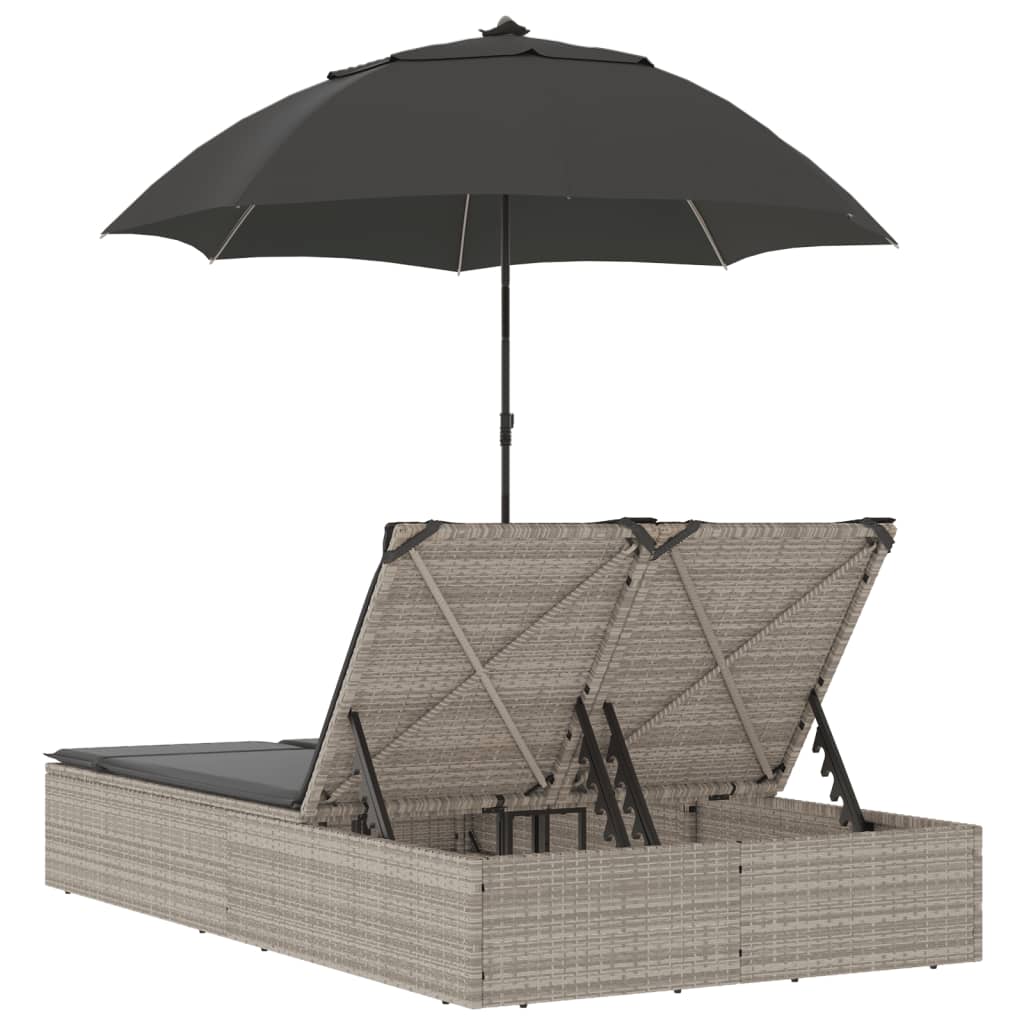 8721012451001_g_en_hd_4 vidaXL Double Sun Lounger with Cushions&Parasol Light Grey Poly Rattan - Image 6
