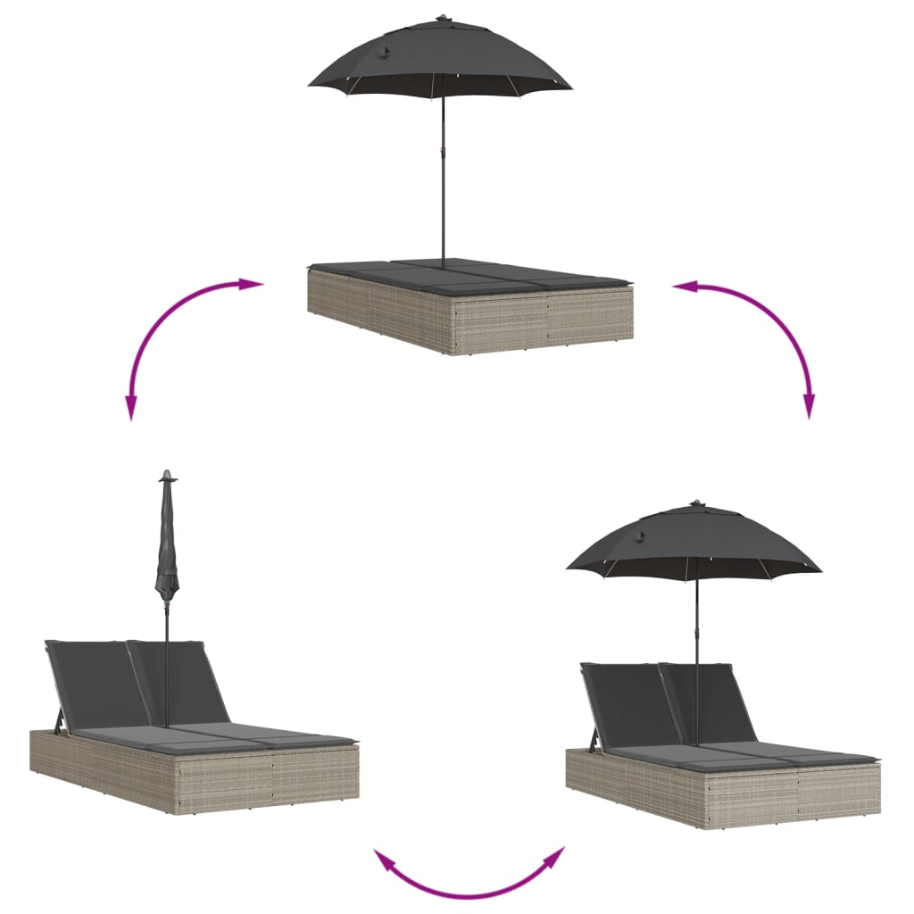 8721012451001_g_en_hd_5 vidaXL Double Sun Lounger with Cushions&Parasol Light Grey Poly Rattan - Image 7