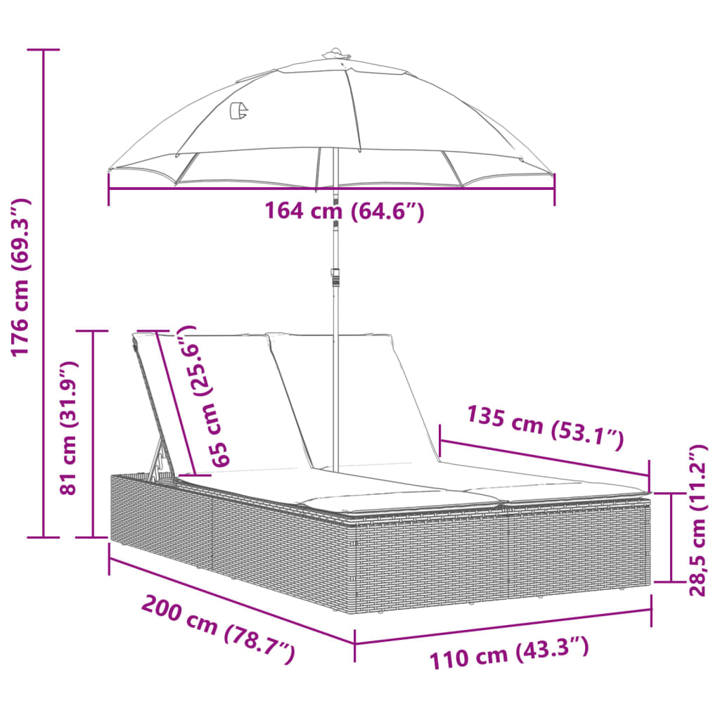8721012451001_g_en_hd_7 vidaXL Double Sun Lounger with Cushions&Parasol Light Grey Poly Rattan - Image 9