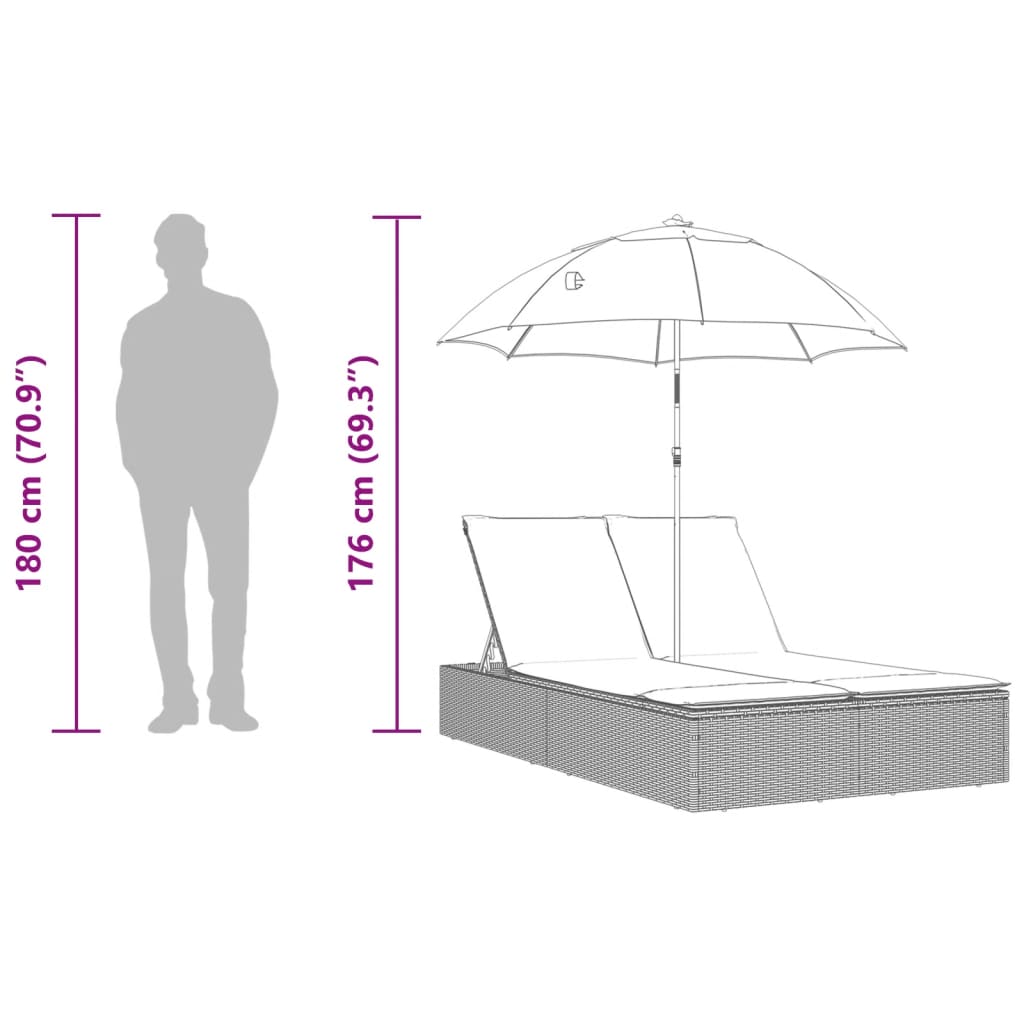 8721012451001_g_en_hd_8 vidaXL Double Sun Lounger with Cushions&Parasol Light Grey Poly Rattan - Image 10