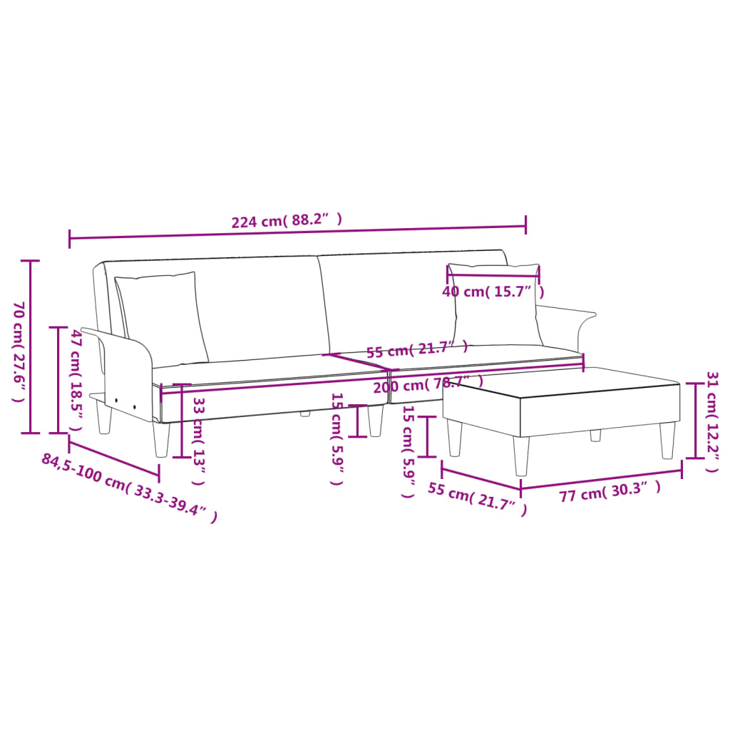 8721012453197_g_en_hd_9 vidaXL 2-Seater Sofa Bed with Pillows and Footstool Black Velvet - Image 11