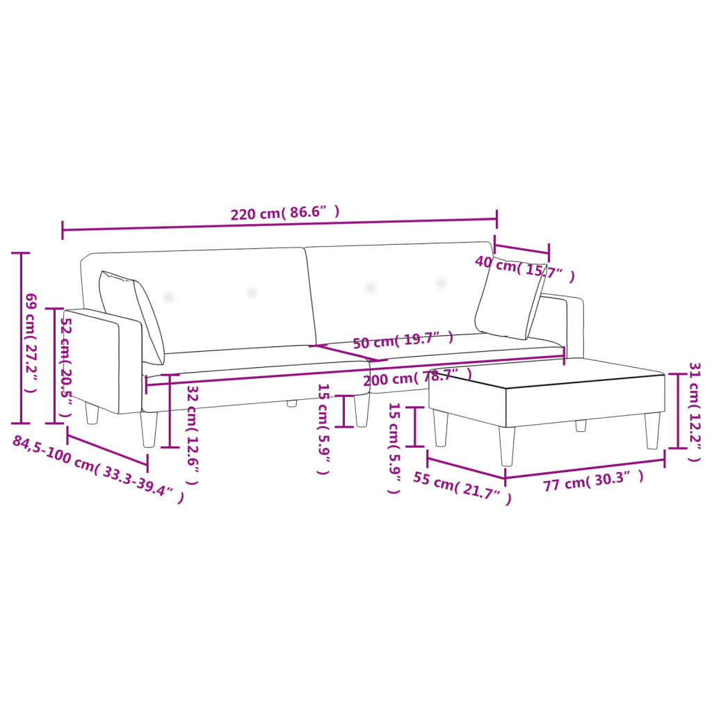 8721012453432_g_en_hd_9 vidaXL 2-Seater Sofa Bed with Footstool Dark Grey Fabric - Image 11