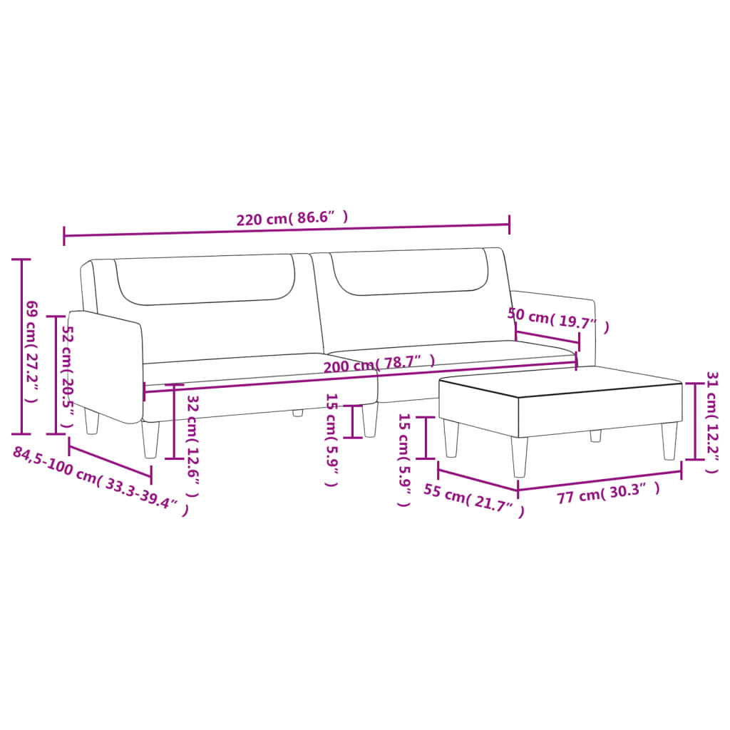 8721012453463_g_en_hd_9 vidaXL 2-Seater Sofa Bed with Footstool Dark Grey Fabric - Image 11