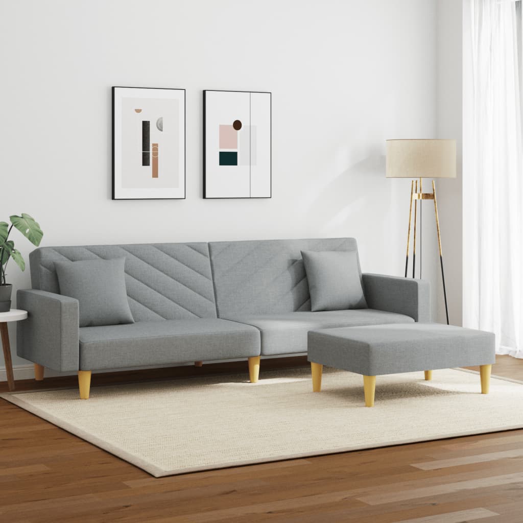 8721012453609_g_en_hd_1 vidaXL 2-Seater Sofa Bed with Pillows and Footstool Light Grey Fabric - Image 3