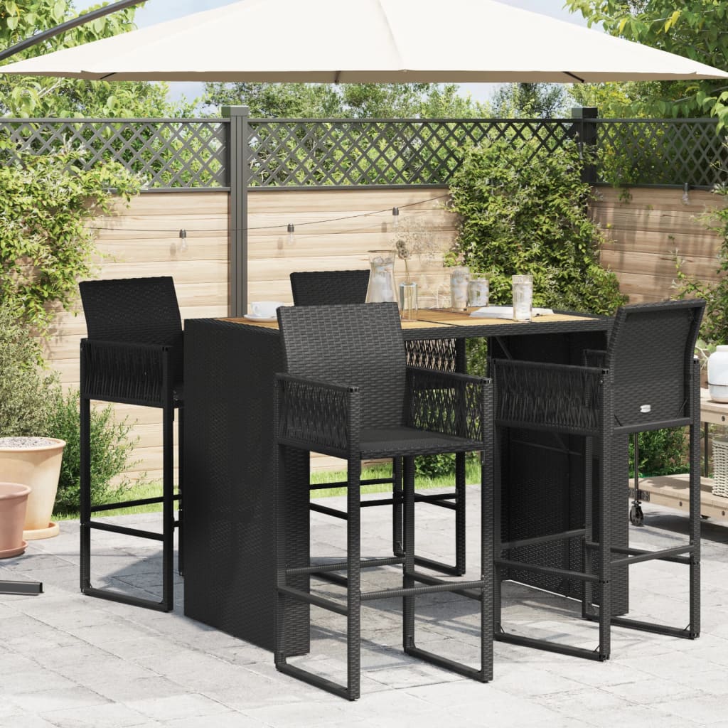 8721012459540_g_en_hd_1 vidaXL Garden Bar Table with Acacia Wood Top Black 145x80x110 cm Poly Rattan - Image 3