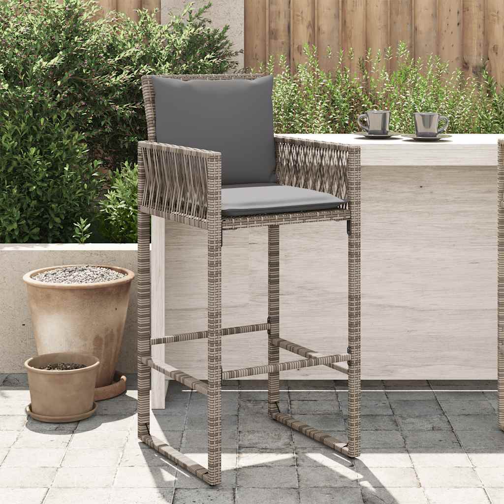 vidaXL Garden Bar Stools with Cushions 2 pcs Grey Poly Rattan