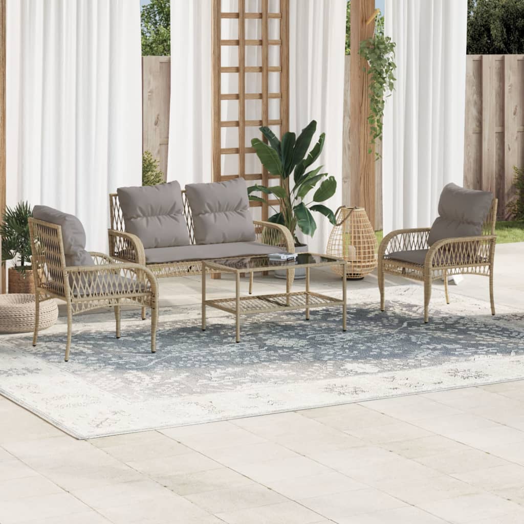 vidaXL 4 Piece Garden Sofa Set with Cushions Beige Poly Rattan