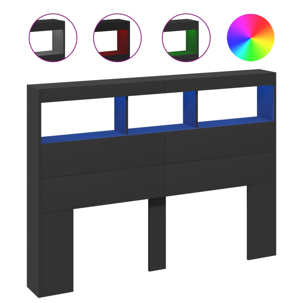 8721012465121_a_en_hd_1 vidaXL Headboard Cabinet with LED Black 140 cm - Image 2