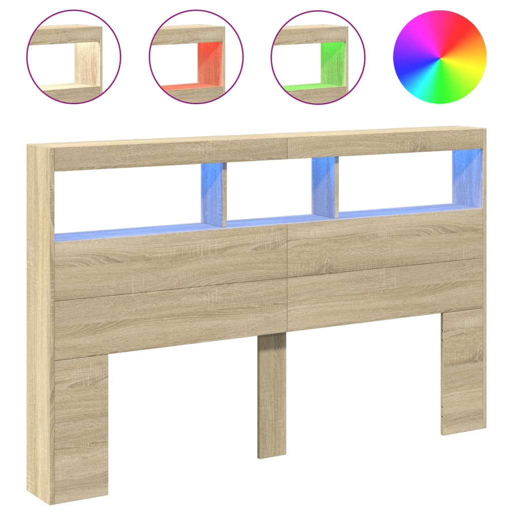 8721012465206_a_en_hd_1 vidaXL Headboard Cabinet with LED Sonoma Oak 160x17x102 cm - Image 2