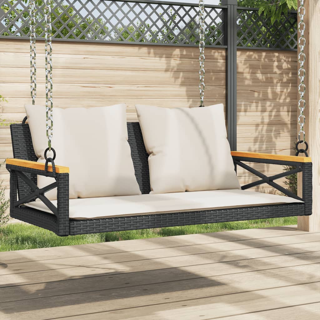 vidaXL Swing Bench with Cushions Black 109x62x40 cm Poly Rattan