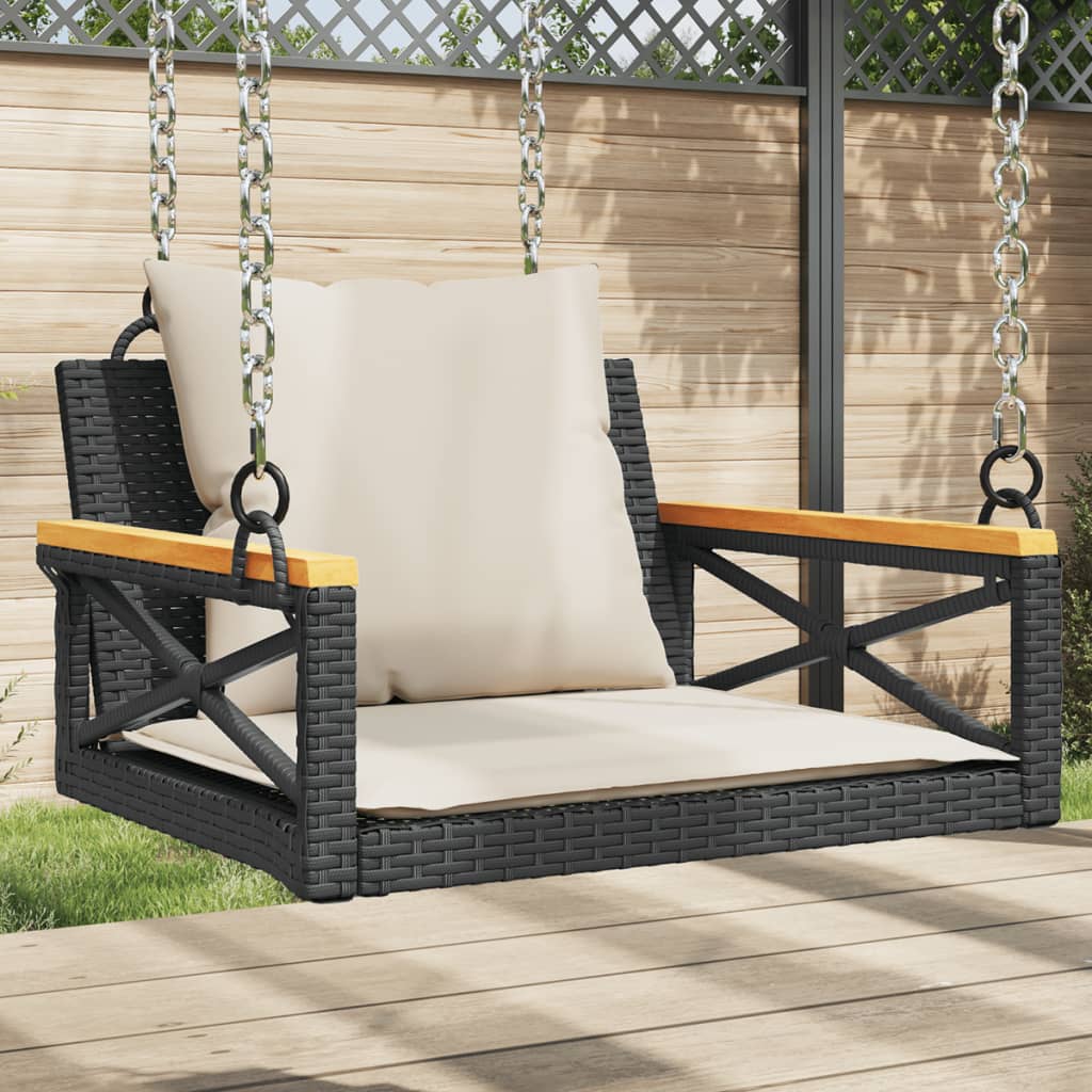 vidaXL Swing Bench with Cushions Black 63x62x40 cm Poly Rattan