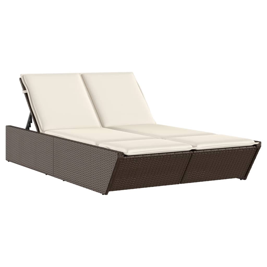 8721012466975_a_en_hd_1 vidaXL Double Sun Lounger with Cushions Brown Poly Rattan - Image 2