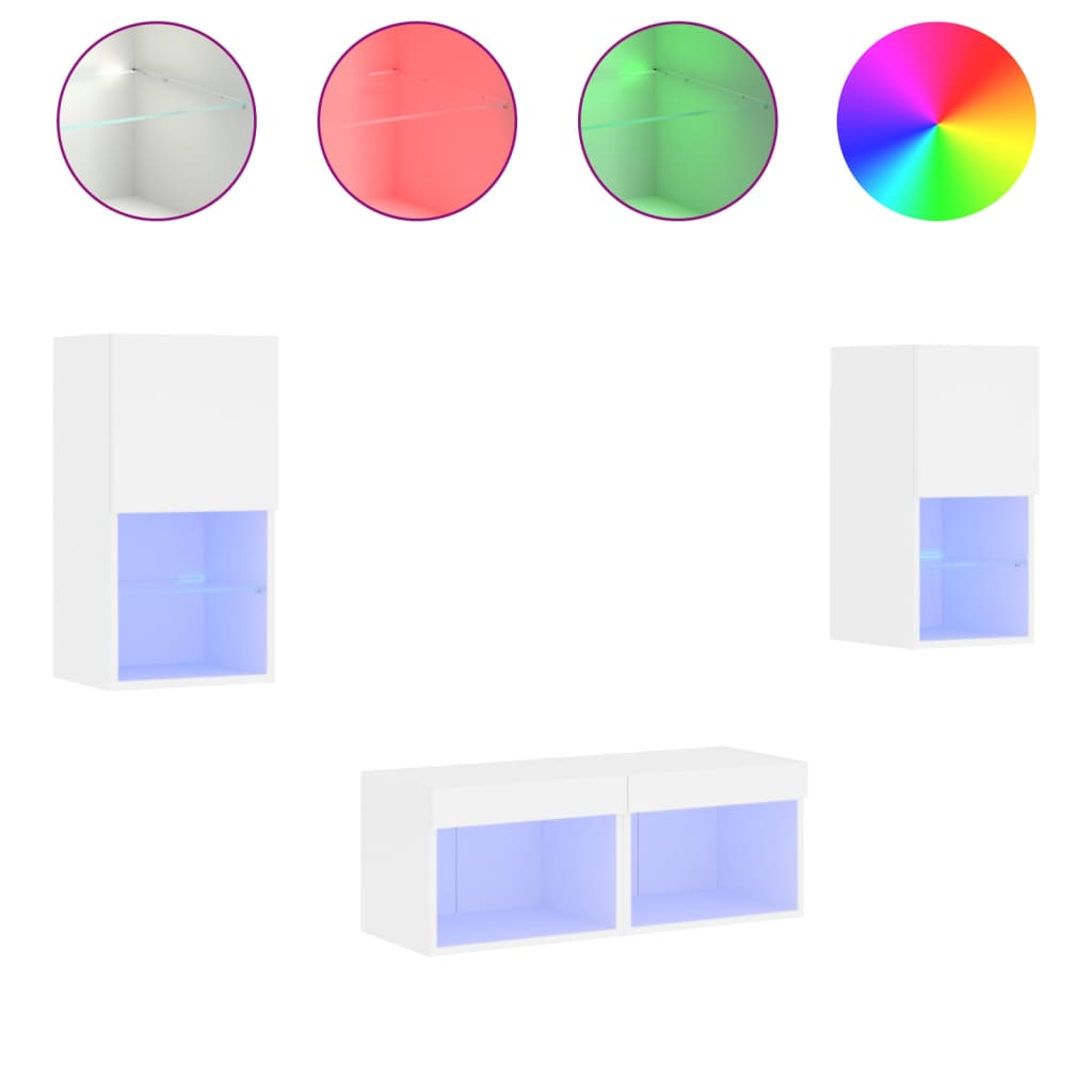 8721012469846_a_en_hd_1 vidaXL 4 Piece TV Wall Cabinets with LED Lights White - Image 2