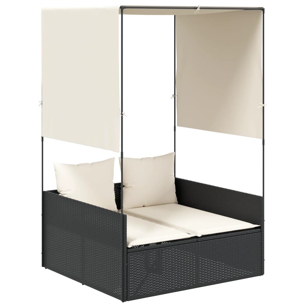 8721012473645_a_en_hd_1 vidaXL Double Sun Lounger with Roof and Curtains Black Poly Rattan - Image 2