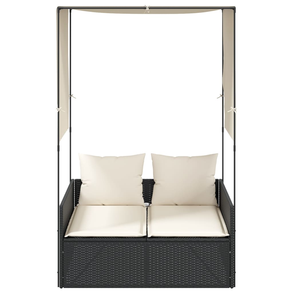 8721012473645_g_en_hd_1 vidaXL Double Sun Lounger with Roof and Curtains Black Poly Rattan - Image 3
