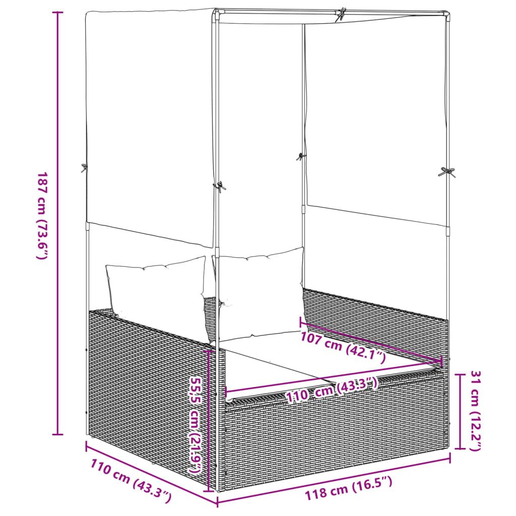 8721012473645_g_en_hd_6 vidaXL Double Sun Lounger with Roof and Curtains Black Poly Rattan - Image 8