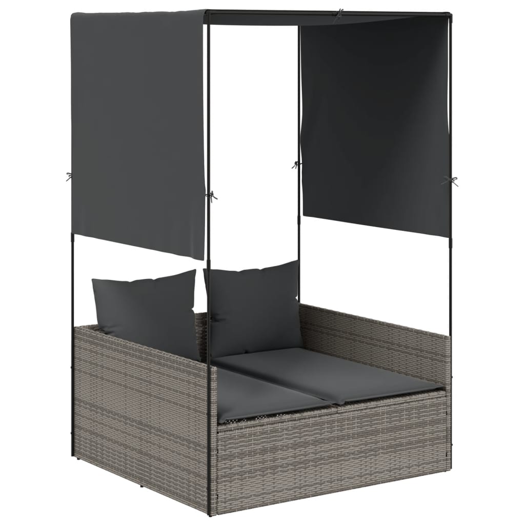 8721012473669_a_en_hd_1 vidaXL Double Sun Lounger with Roof and Curtains Grey Poly Rattan - Image 2