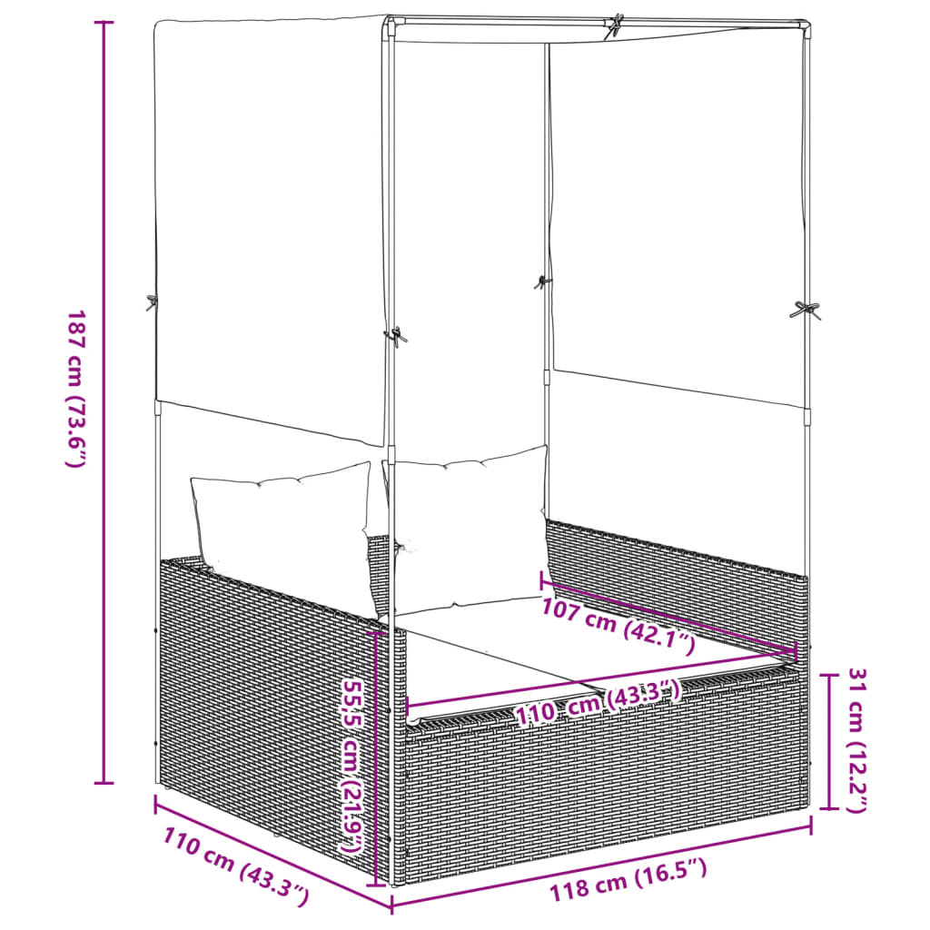 8721012473669_g_en_hd_6 vidaXL Double Sun Lounger with Roof and Curtains Grey Poly Rattan - Image 8