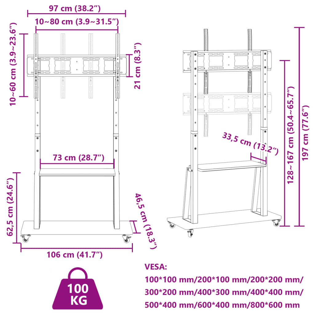 8721012476103_g_en_hd_7 vidaXL TV Stand on Wheels 32-90 Inch Screen Max VESA 800x600 mm 100kg - Image 9