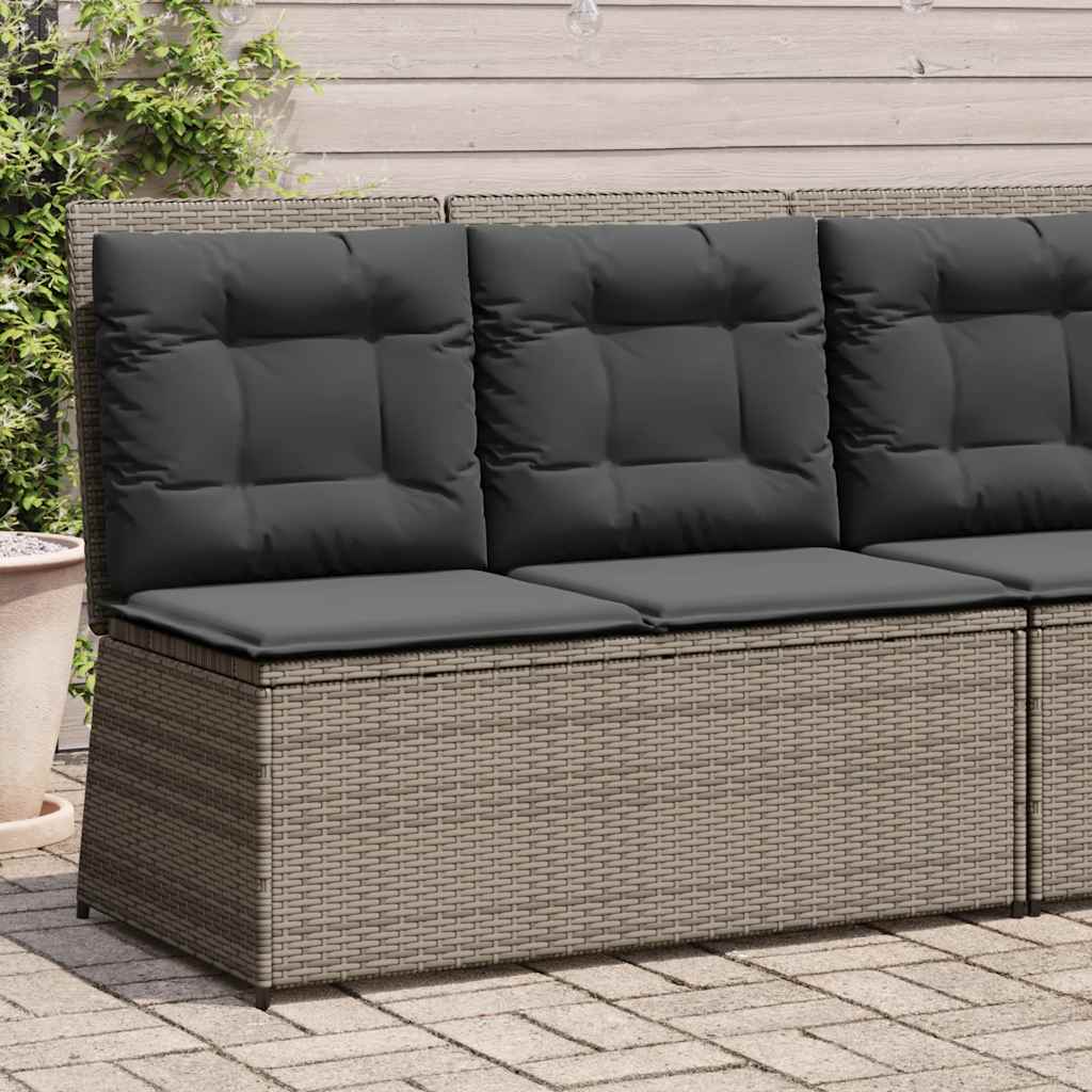 vidaXL Reclining Garden Bench with Cushions Grey Poly Rattan