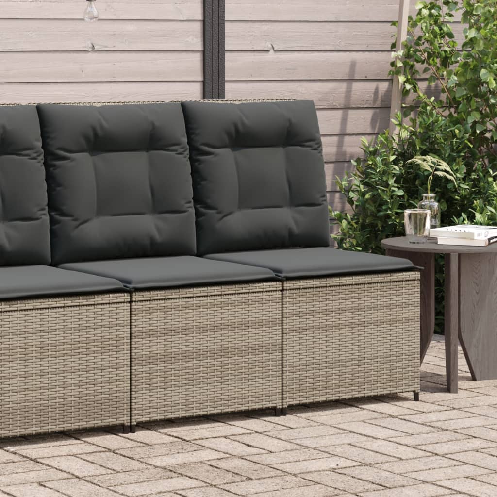 vidaXL Reclining Garden Sofa with Cushions Grey Poly Rattan