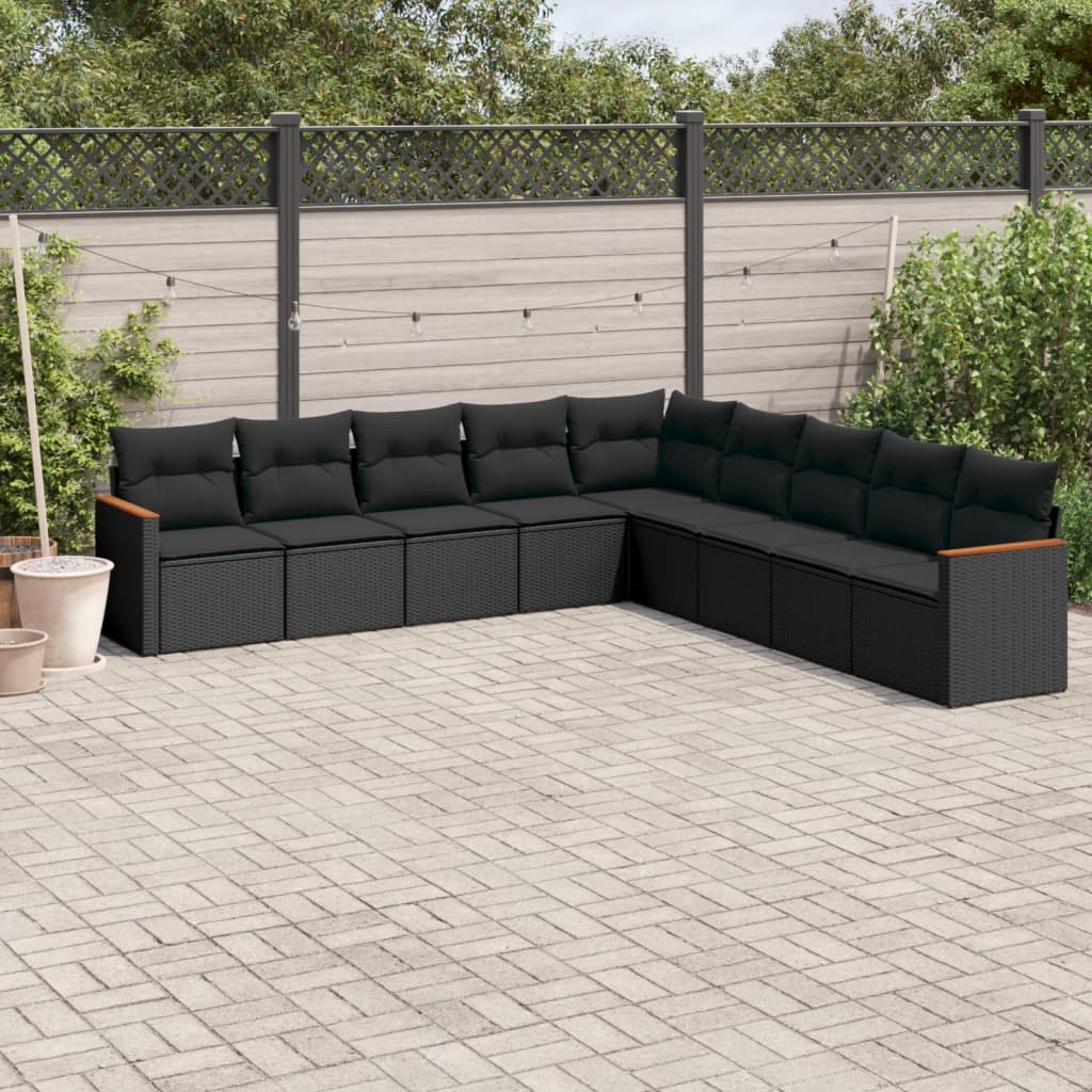 8721012830219_m_en_hd_1 vidaXL 9 Piece Garden Sofa Set with Cushions Black Poly Rattan - Image 1