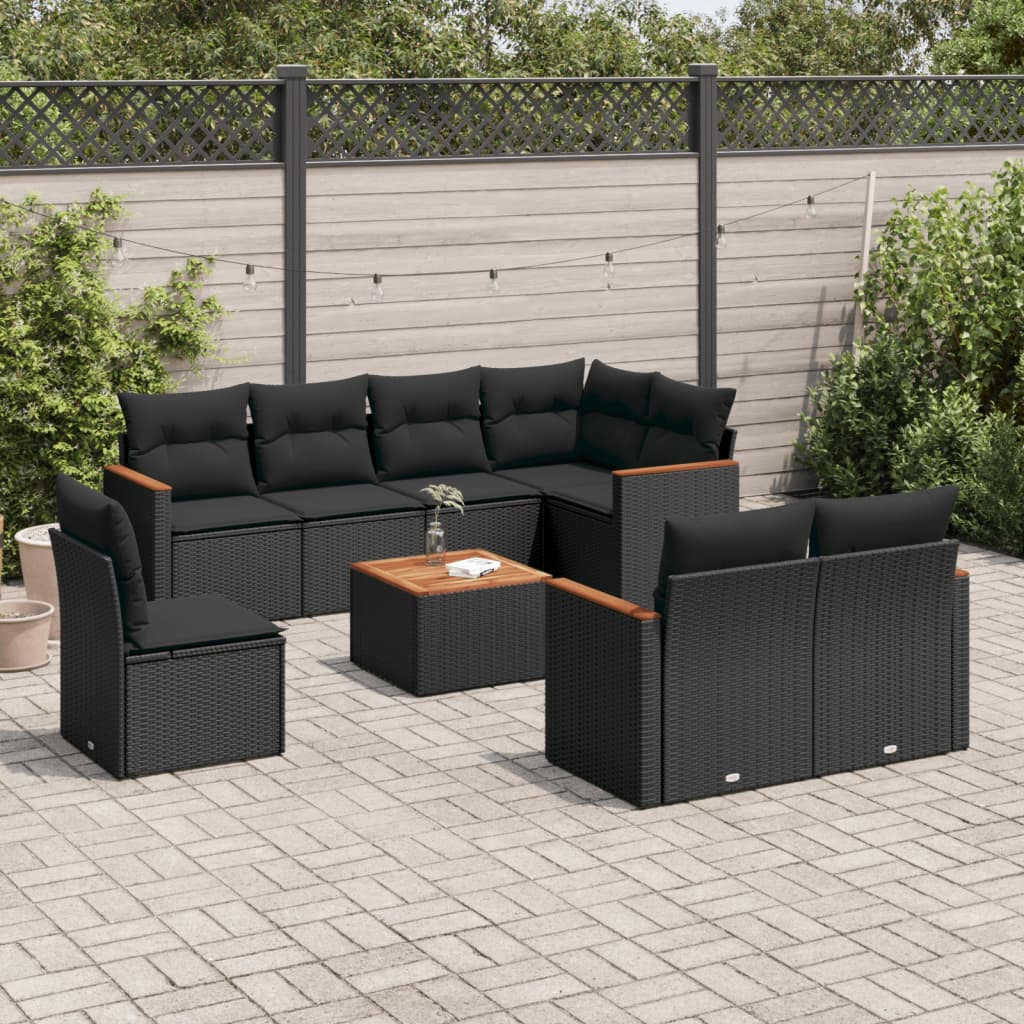 8721012831339_m_en_hd_1 vidaXL 9 Piece Garden Sofa Set with Cushions Black Poly Rattan - Image 1
