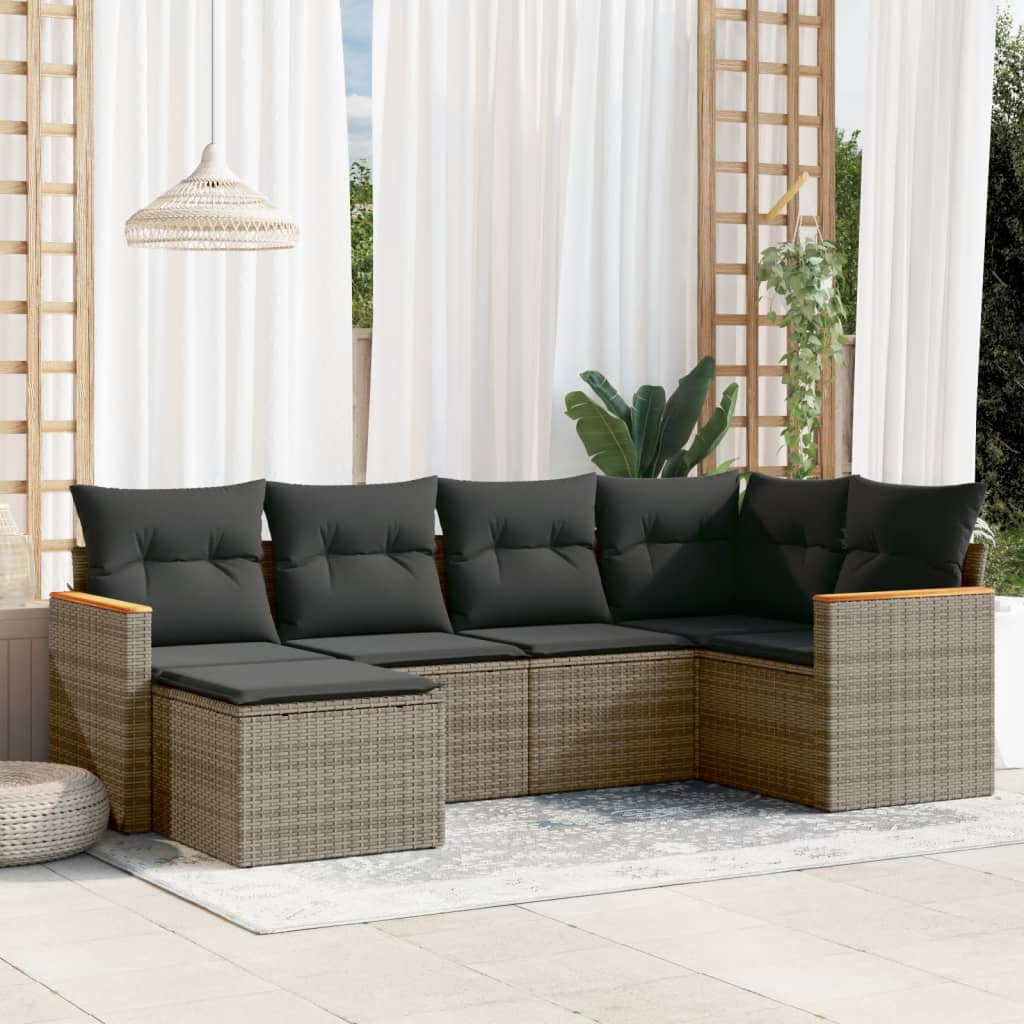8721012831452_m_en_hd_1 vidaXL 6 Piece Garden Sofa Set with Cushions Grey Poly Rattan - Image 1