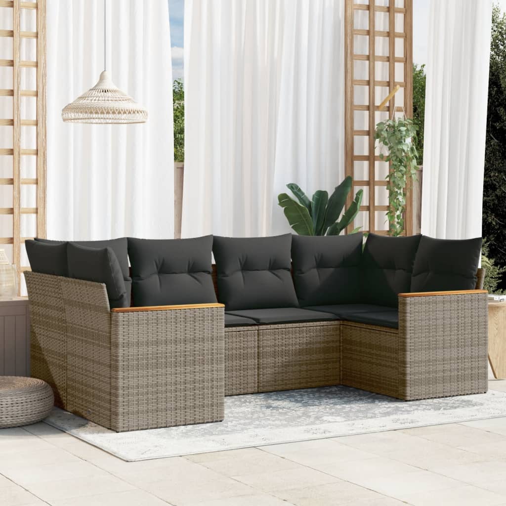 8721012832299_m_en_hd_1 vidaXL 6 Piece Garden Sofa Set with Cushions Grey Poly Rattan - Image 1