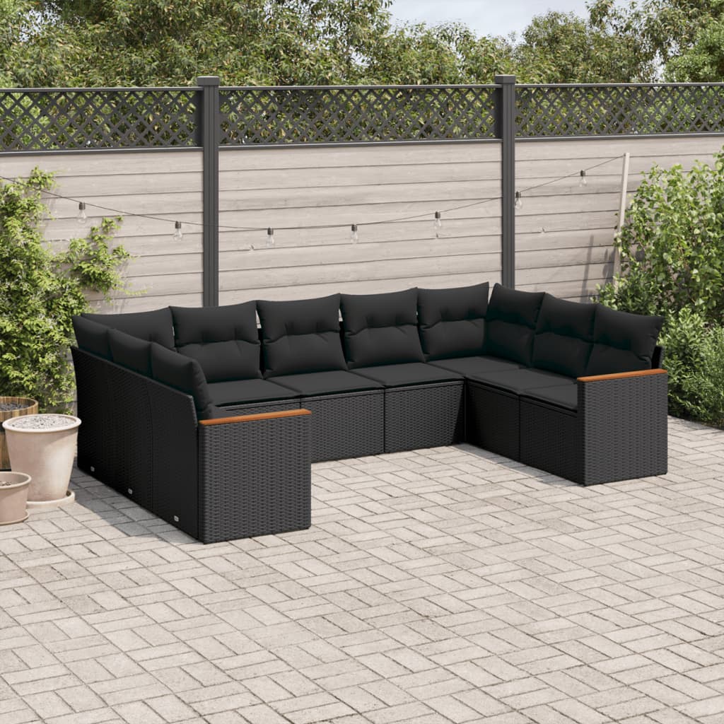 8721012832381_m_en_hd_1 vidaXL 9 Piece Garden Sofa Set with Cushions Black Poly Rattan - Image 1