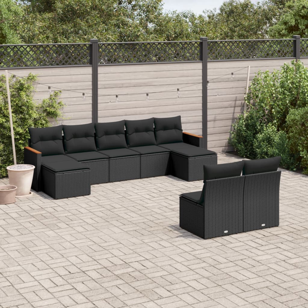 8721012833364_m_en_hd_1 vidaXL 9 Piece Garden Sofa Set with Cushions Black Poly Rattan - Image 1