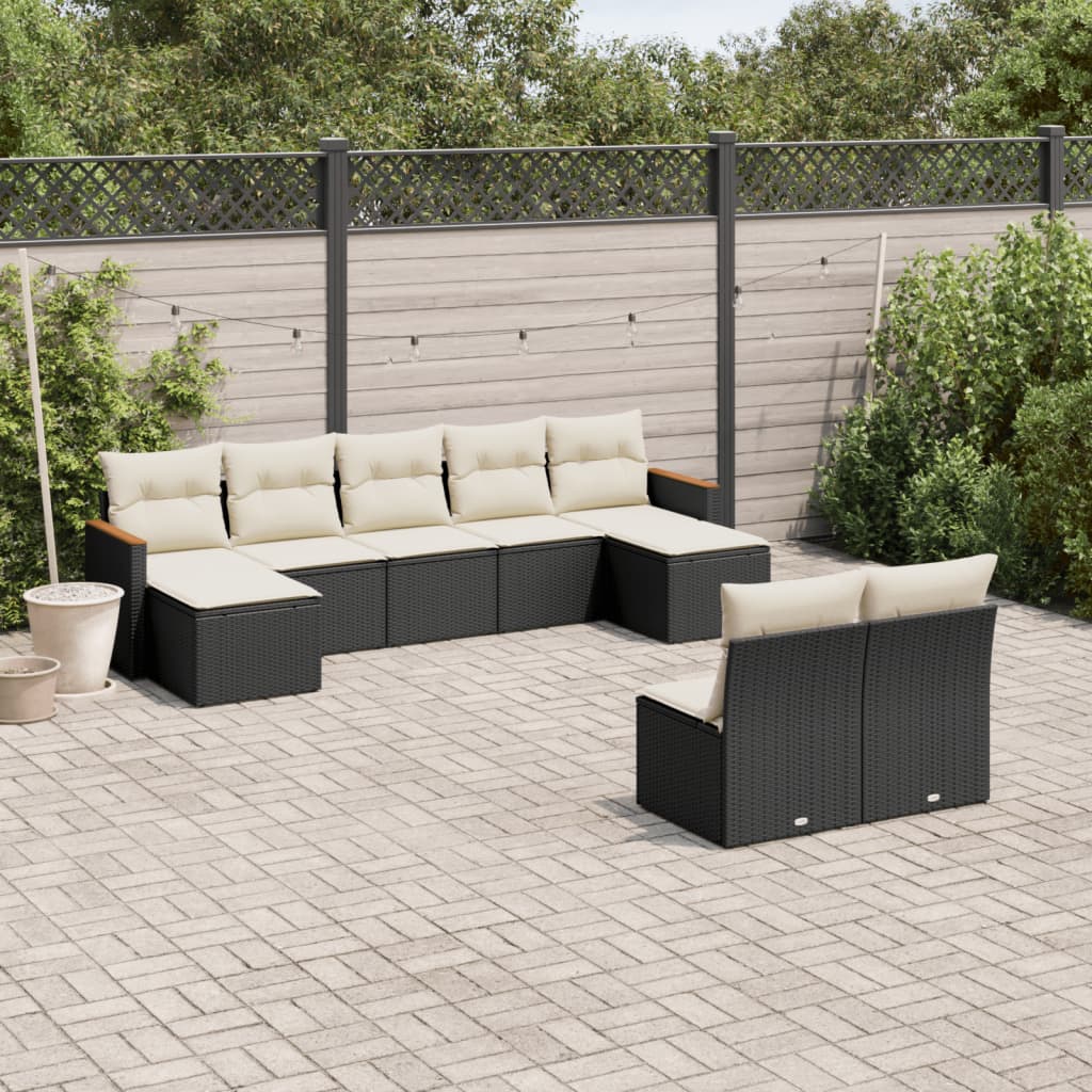 8721012833371_m_en_hd_1 vidaXL 9 Piece Garden Sofa Set with Cushions Black Poly Rattan - Image 1