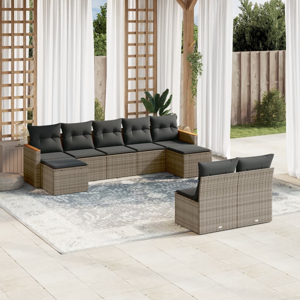 8721012833418_m_en_hd_1 vidaXL 9 Piece Garden Sofa Set with Cushions Grey Poly Rattan - Image 1