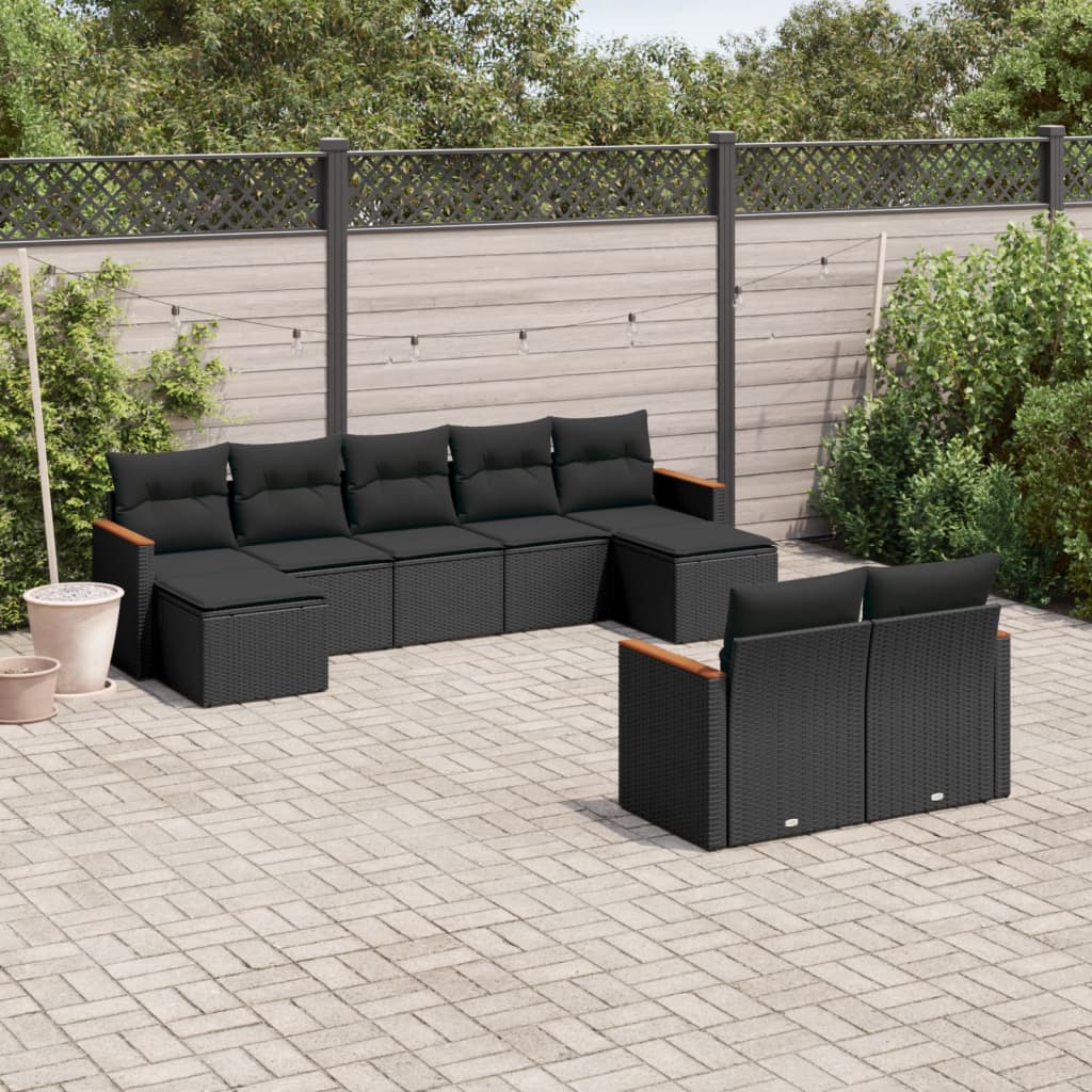 8721012833647_m_en_hd_1 vidaXL 9 Piece Garden Sofa Set with Cushions Black Poly Rattan - Image 1