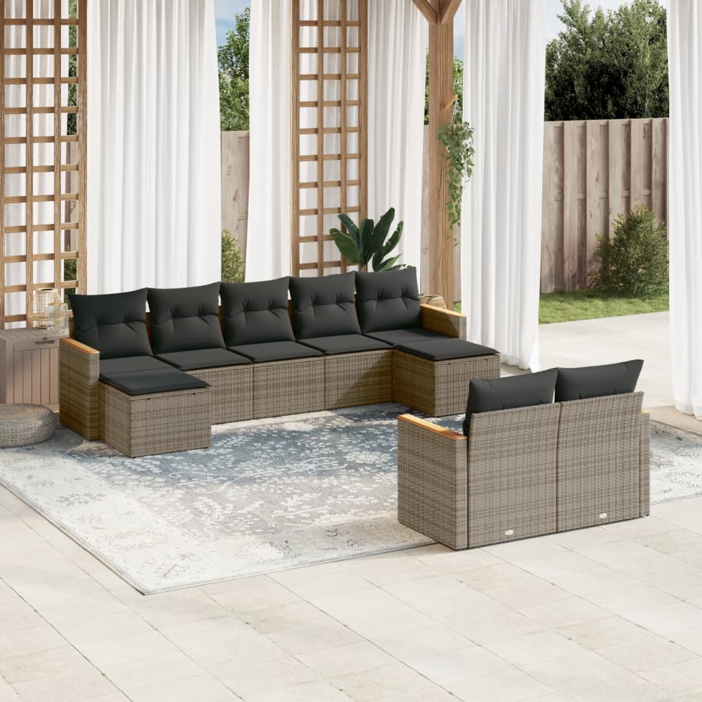 8721012833692_m_en_hd_1 vidaXL 9 Piece Garden Sofa Set with Cushions Grey Poly Rattan - Image 1