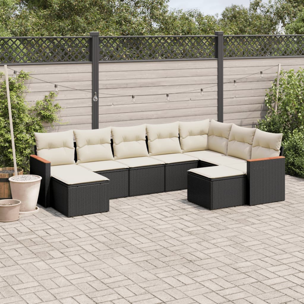8721012835054_m_en_hd_1 vidaXL 9 Piece Garden Sofa Set with Cushions Black Poly Rattan - Image 1