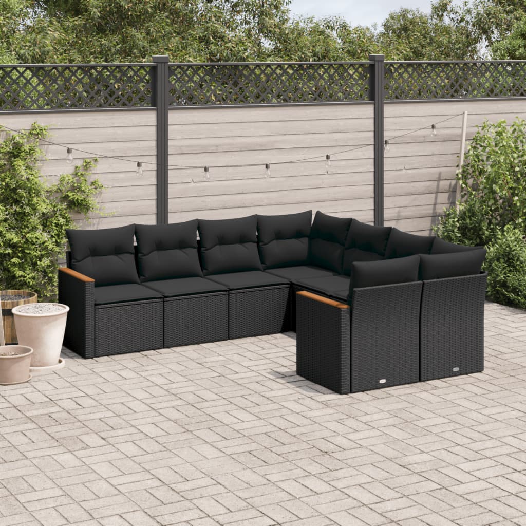8721012835184_m_en_hd_1 vidaXL 8 Piece Garden Sofa Set with Cushions Black Poly Rattan - Image 1