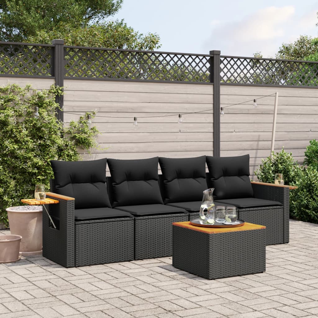 8721012835818_m_en_hd_1 vidaXL 5 Piece Garden Sofa Set with Cushions Black Poly Rattan - Image 1