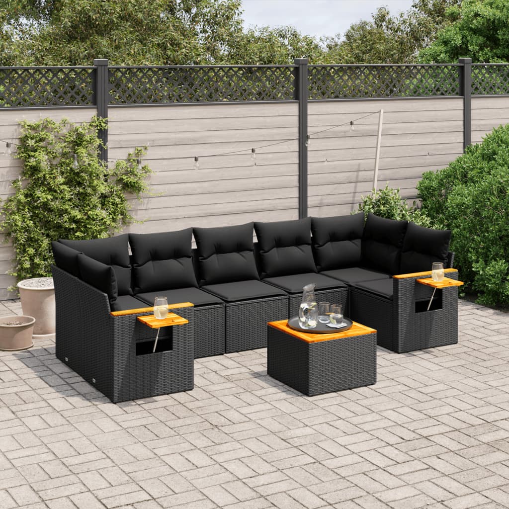 8721012836167_m_en_hd_1 vidaXL 8 Piece Garden Sofa Set with Cushions Black Poly Rattan - Image 1