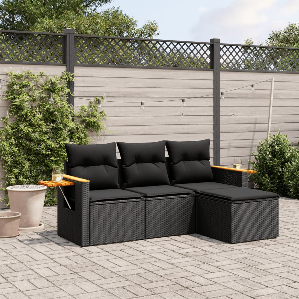 8721012837072_m_en_hd_1 vidaXL 4 Piece Garden Sofa Set with Cushions Black Poly Rattan - Image 1